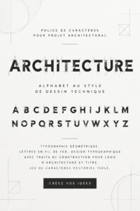 Typographie architecturale illustrant divers styles de lettres modernes