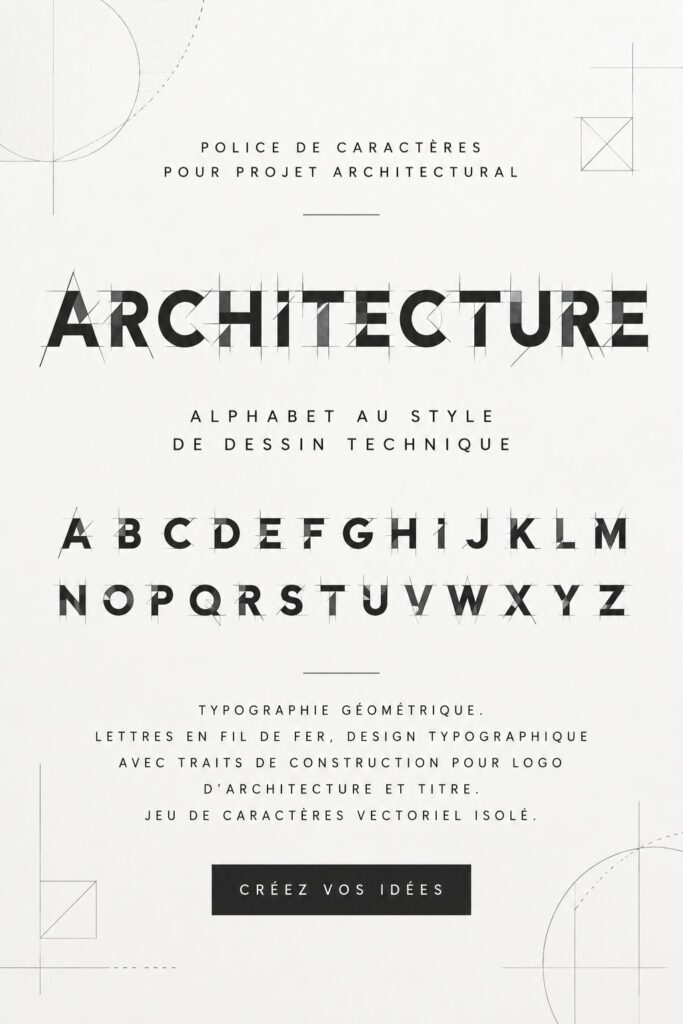 Typographie architecturale illustrant divers styles de lettres modernes