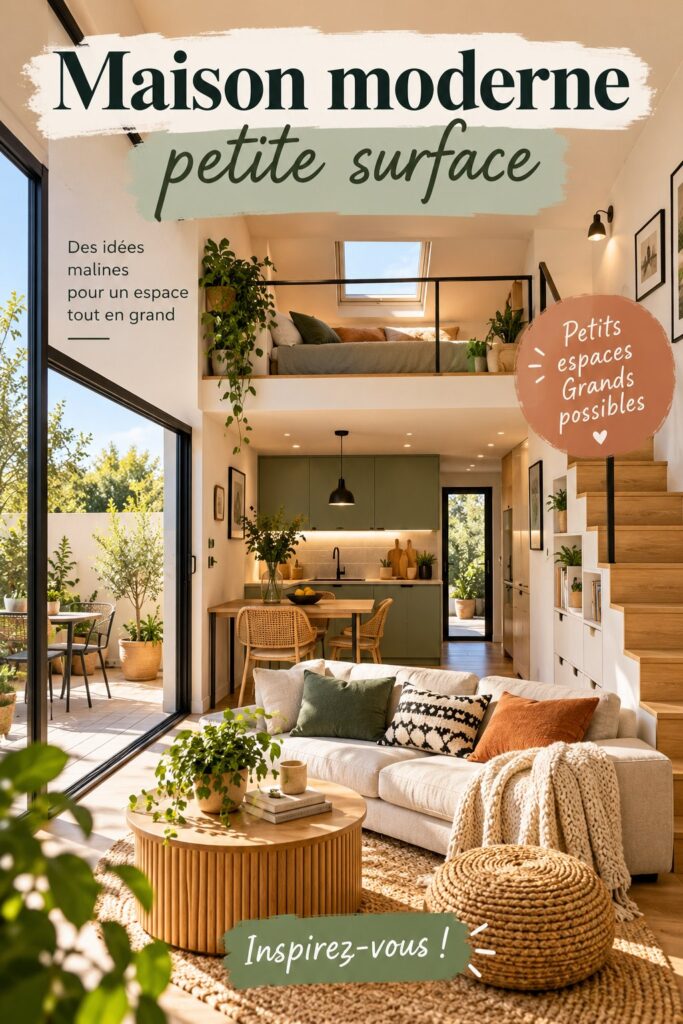 Une photo d'une maison moderne et lumineuse sur petite surface, avec un intérieur bien aménagé.