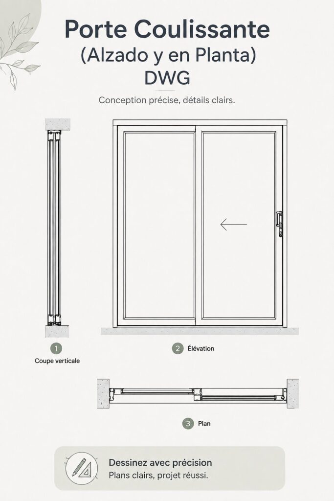 Modèle de plan AutoCAD d'une porte coulissante moderne