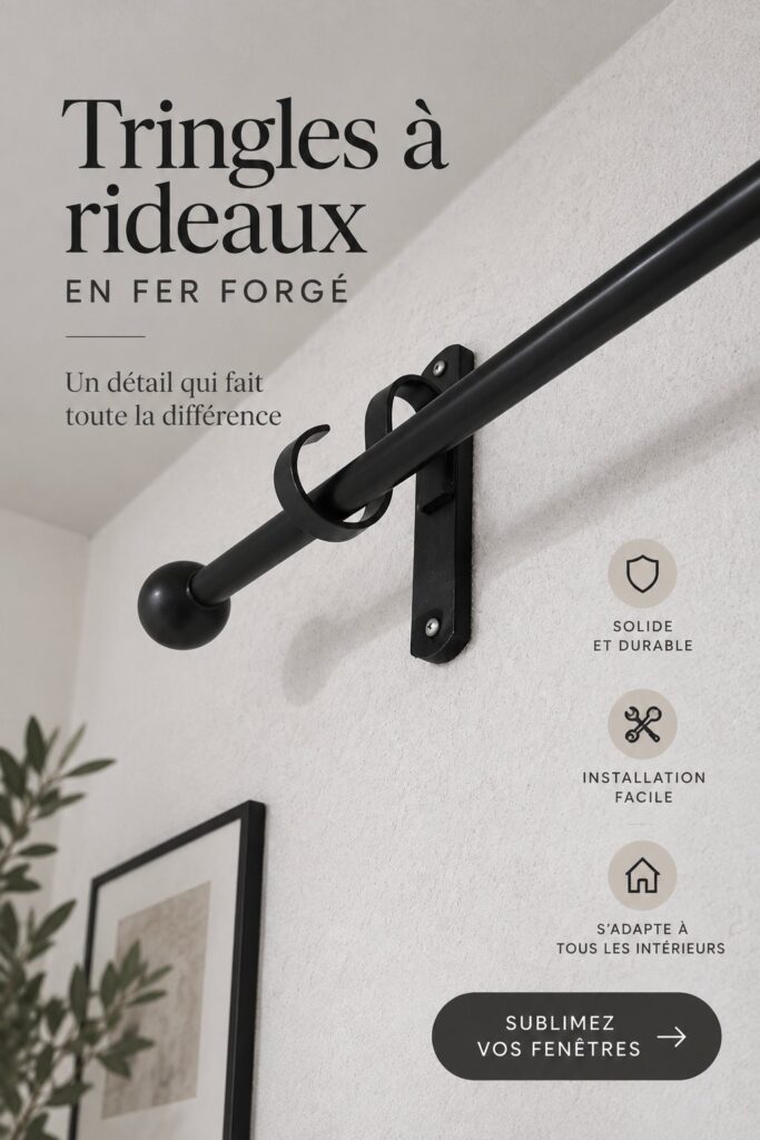 Cortinero en fer élégant suspendu au-dessus d'une fenêtre décorée.