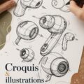 Croquis d'architecture modernes et chaleureux intégrés dans un intérieur
