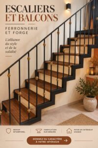 Escalier en fer forgé élégant menant à un balcon lumineux