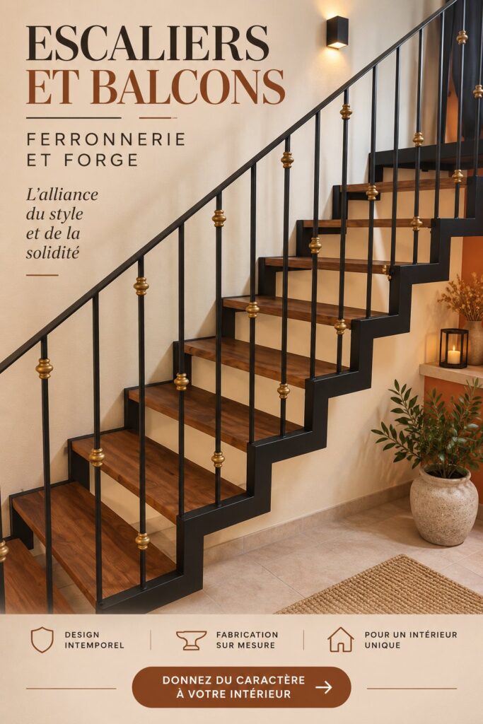 Escalier en fer forgé élégant menant à un balcon lumineux