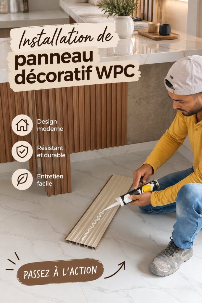 Installation d'un panneau décoratif en WPC dans un intérieur chaleureux.