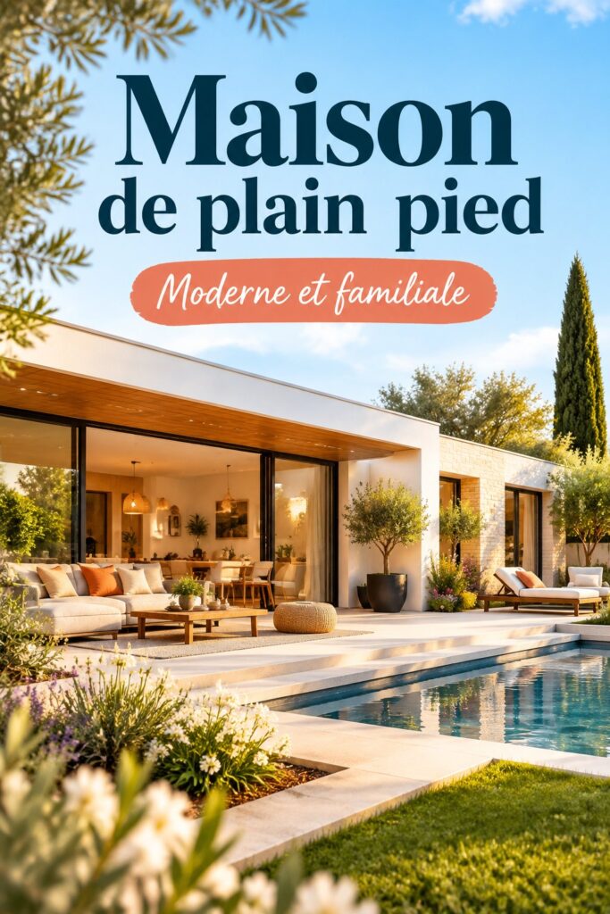 Illustration d'une maison de plain-pied contemporaine avec une façade moderne.
