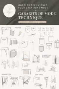Un ensemble de modèles techniques de mode étalés sur une table, illustrant la créativité et le design.