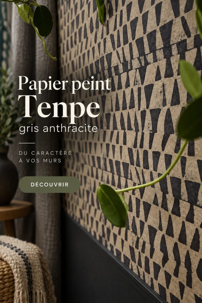 Un intérieur moderne avec du papier peint Tenpe gris anthracite élégant sur les murs.