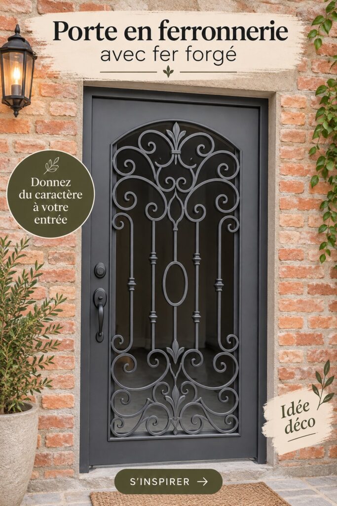 Porte en fer forgé élégante et sécurisée à l'entrée d'une maison moderne