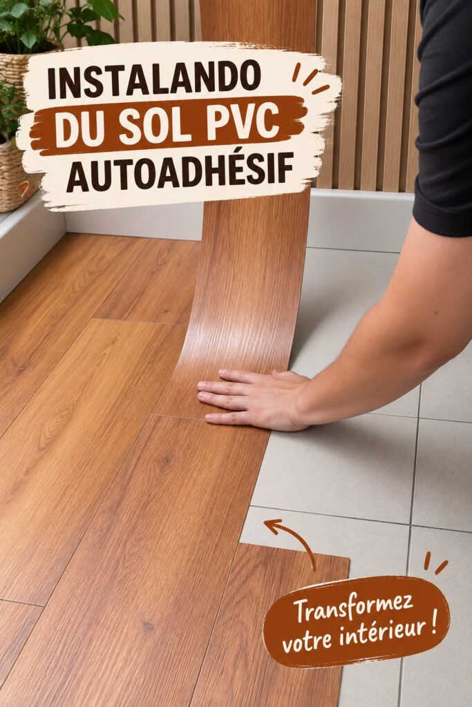 Installation d'un sol en PVC autocollant dans une pièce moderne