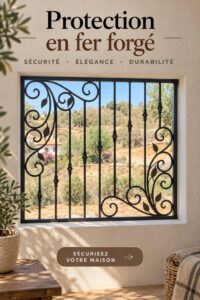 Protection en forja sur une porte d'entrée, ajoutant à la sécurité et au style