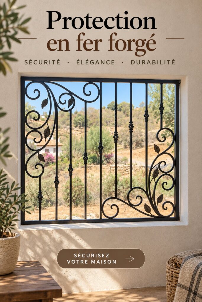 Protection en forja sur une porte d'entrée, ajoutant à la sécurité et au style