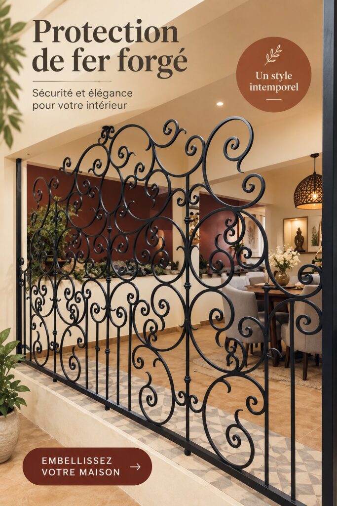 Protection de forja élégante ajoutée à une décoration intérieure moderne