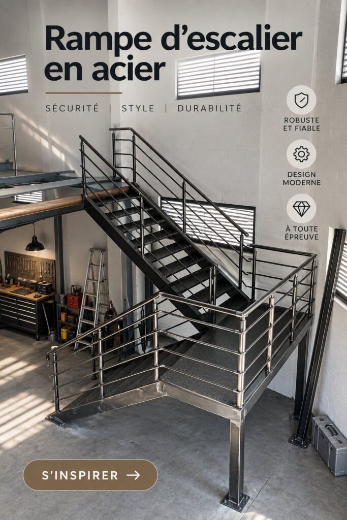 Une rampe d'escalier en acier moderne dans un intérieur élégant.