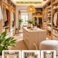Plan d'aménagement d'un dressing fonctionnel et esthétique avec différents tiroirs et étagères.