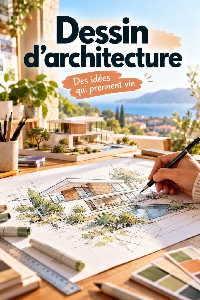 Dessin d'architecture stylisé d'une maison moderne
