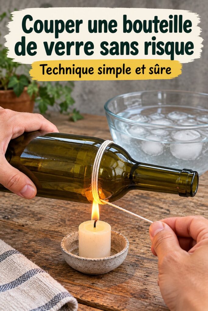 Bouteille en verre coupée en forme de vase coloré dans un intérieur chaleureux
