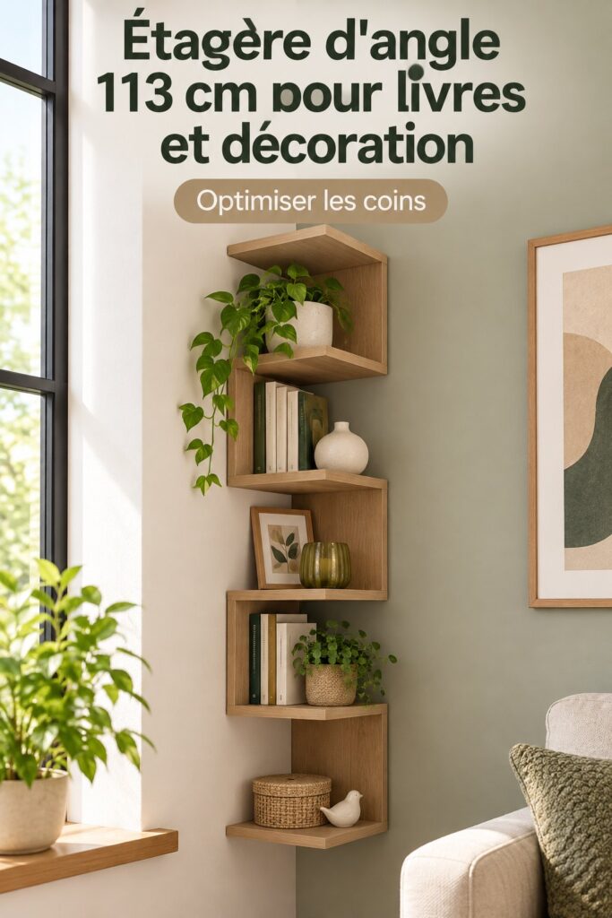 Etagère d'angle en bois élégante dans un salon moderne