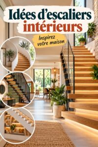 Escalier intérieur moderne en bois avec garde-corps en métal, ajoutant une touche élégante à la maison