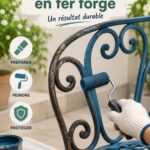 Un meuble en fer forgé peint en couleur vive, soulignant la beauté de la rénovation