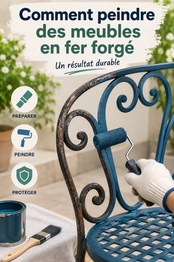 Un meuble en fer forgé peint en couleur vive, soulignant la beauté de la rénovation