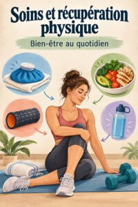 Une femme fait des exercices de physiothérapie à la maison, utilisant un tapis de yoga.