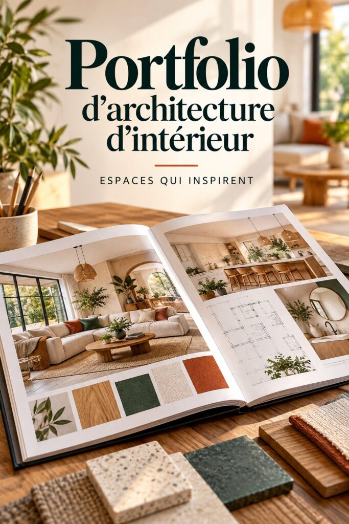 Portfolio d'architecture d'intérieur présentant des designs modernes et chaleureux.