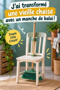 Chaise rénovée avec du câble de balai, offrant un look moderne et chaleureux.